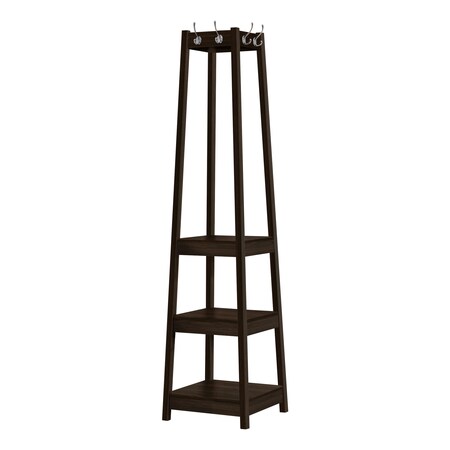 Monarch Specialties 4 Hooks and 3 Shelves Hanger Hanging for Entryway Hallway or Office Free Standing Hall-Tree, Espresso